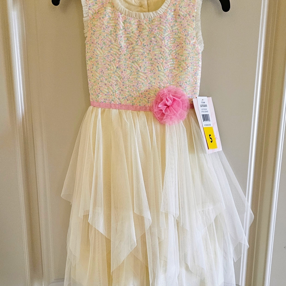 Girls' Floral Dress with Pink Flower Accent
